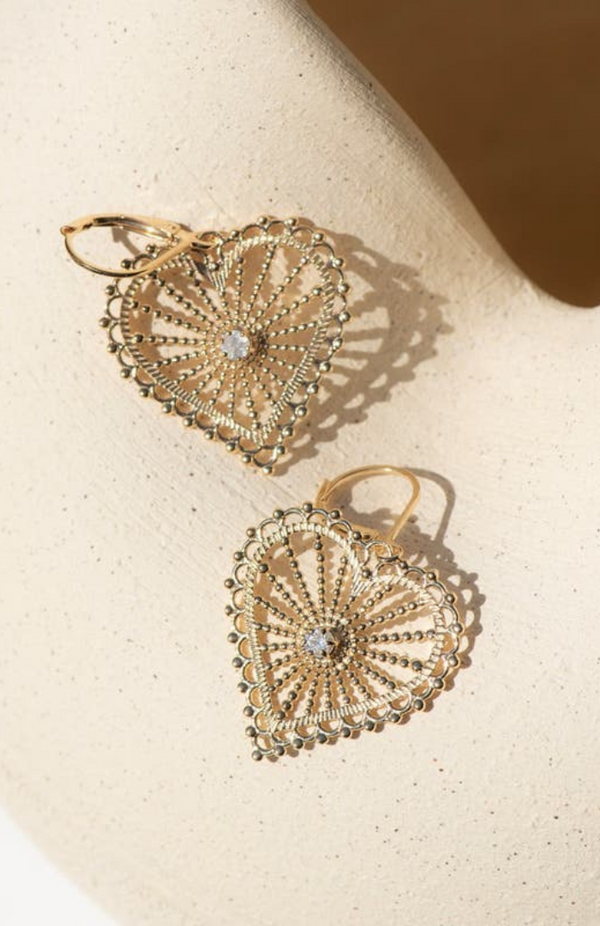 Zoe & Morgan 22k Gold Plate with White Zircon Amor Earrings