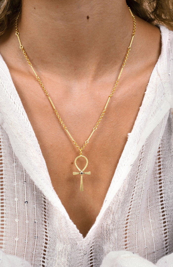 Zoe & Morgan 22K Gold Plate With Peach Zircon Ankh Necklace