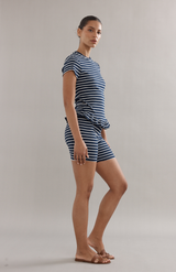 Caitlin Crisp Navy Stripe Frilly Baby Tee