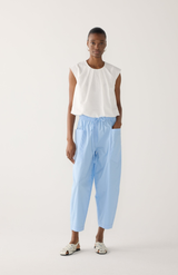 Foemina White Seersucker Jewel Top