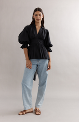 Caitlin Crisp Black Poplin Elena Blouse