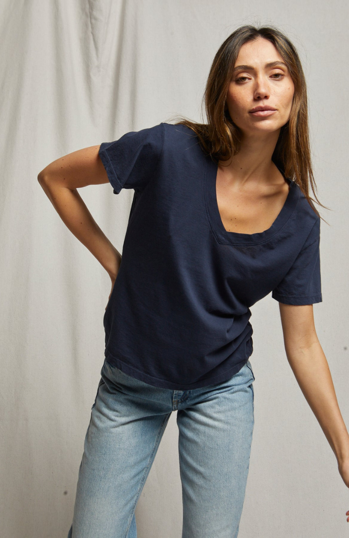 Perfect White Tee Navy Hendrix Basic V Neck Tee