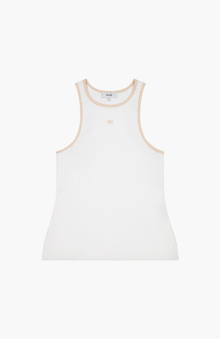 Rebe White + Taupe Cotton Vest