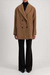 Harris Wharf Teddy Brown Boucle Shawl DB Coat