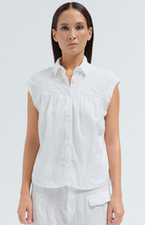 Transit Par-Such White Textural Cotton SS Top