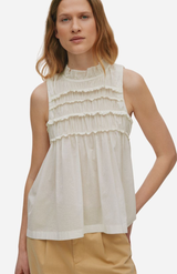 Rabens Saloner Chalk Voile Frill Halter Top