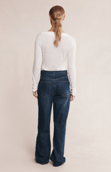 Marle Dark-Wash Belted Wide Leg Jean