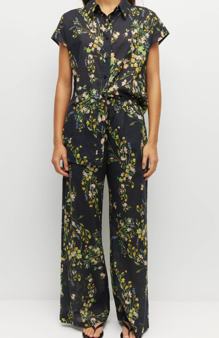 Juliette Hogan Dark Garland Cotton Painted Petals Koa Trouser