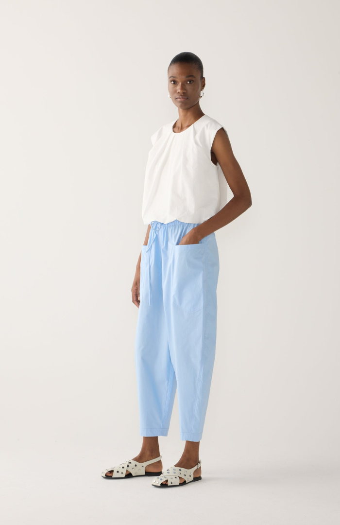 Foemina White Seersucker Jewel Top