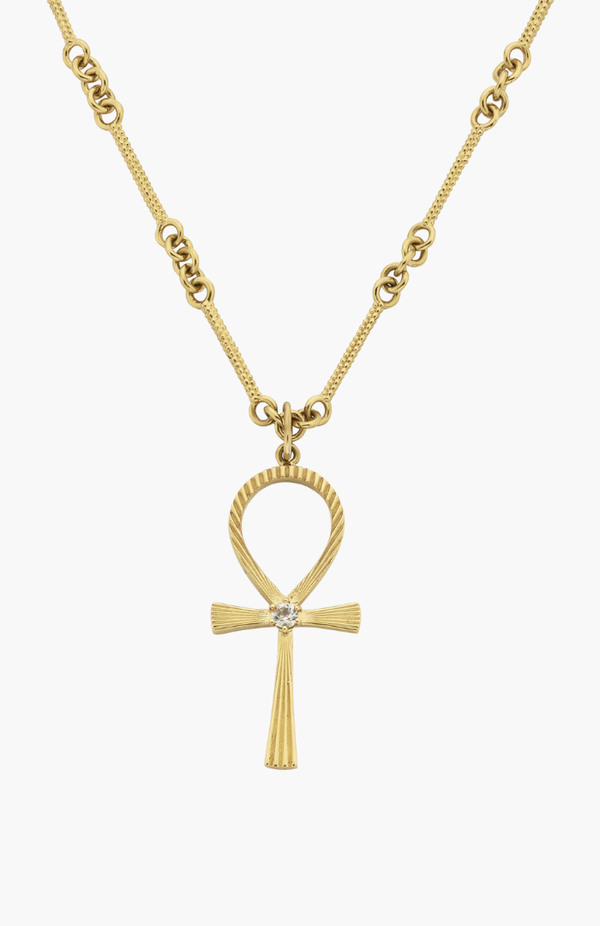 Zoe & Morgan 22K Gold Plate With Peach Zircon Ankh Necklace