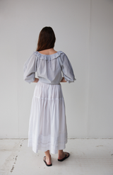 Mahsa Pinstripe Fine Heritage Stripe Bon Ruffle Blouse