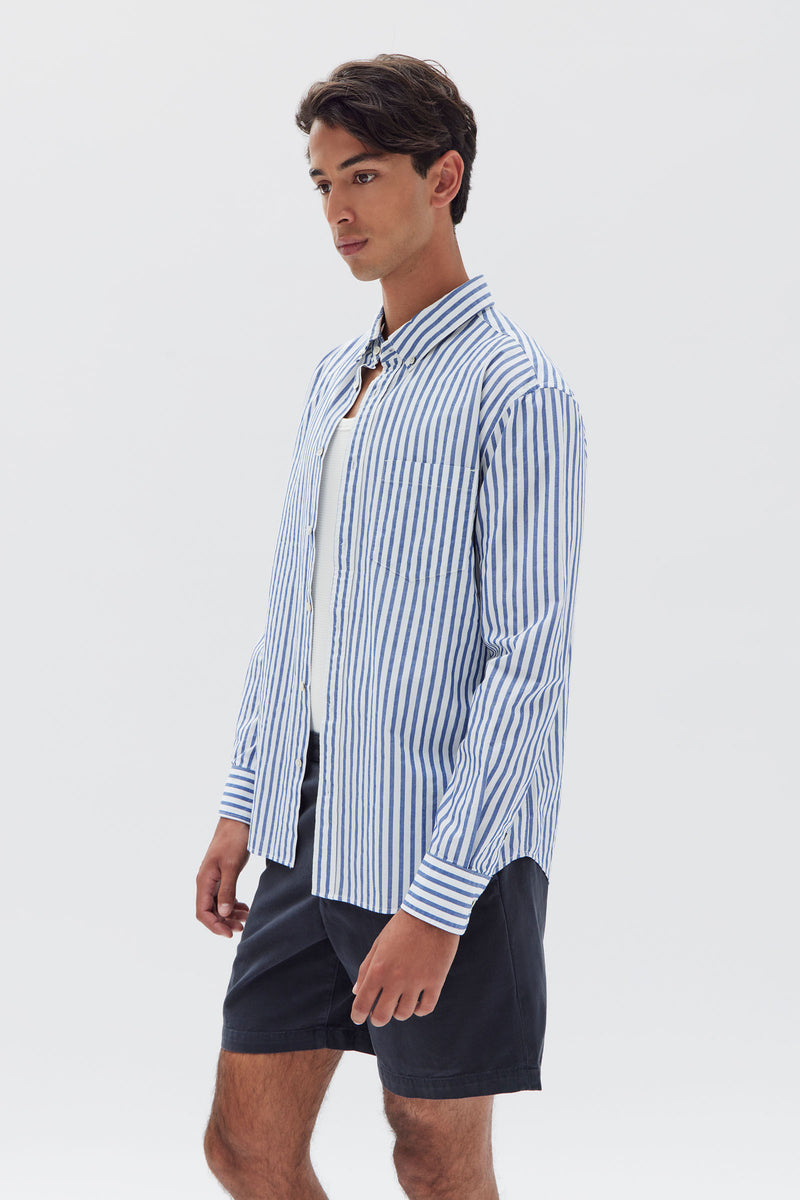 Assembly Label Navy Stripe Poplin Long Sleeve Shirt
