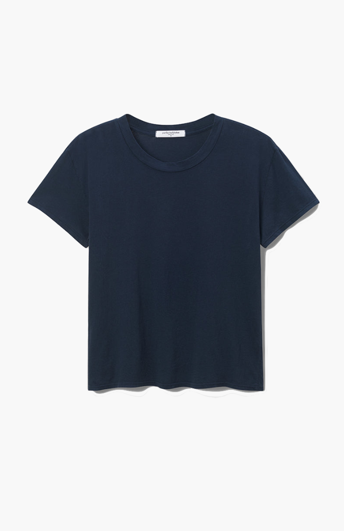 Perfect White Tee Navy Harley Boxy Crew