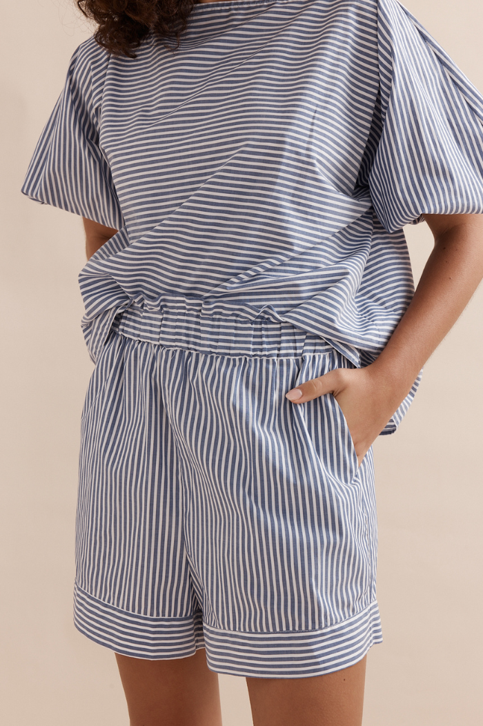 Caitlin Crisp Blue Stripe Sunday Shorts 2.0