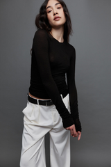 REBE Black Ruched Long Sleeve Tee