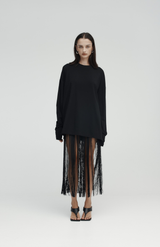 Rebe Black Long Fringe Belt