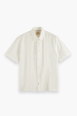 Scotch & Soda Bright White Solid Detail Cotton Shirt