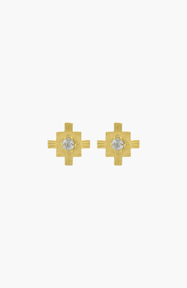 Zoe & Morgan 22k Gold Plate with White Zircon Inka Studs