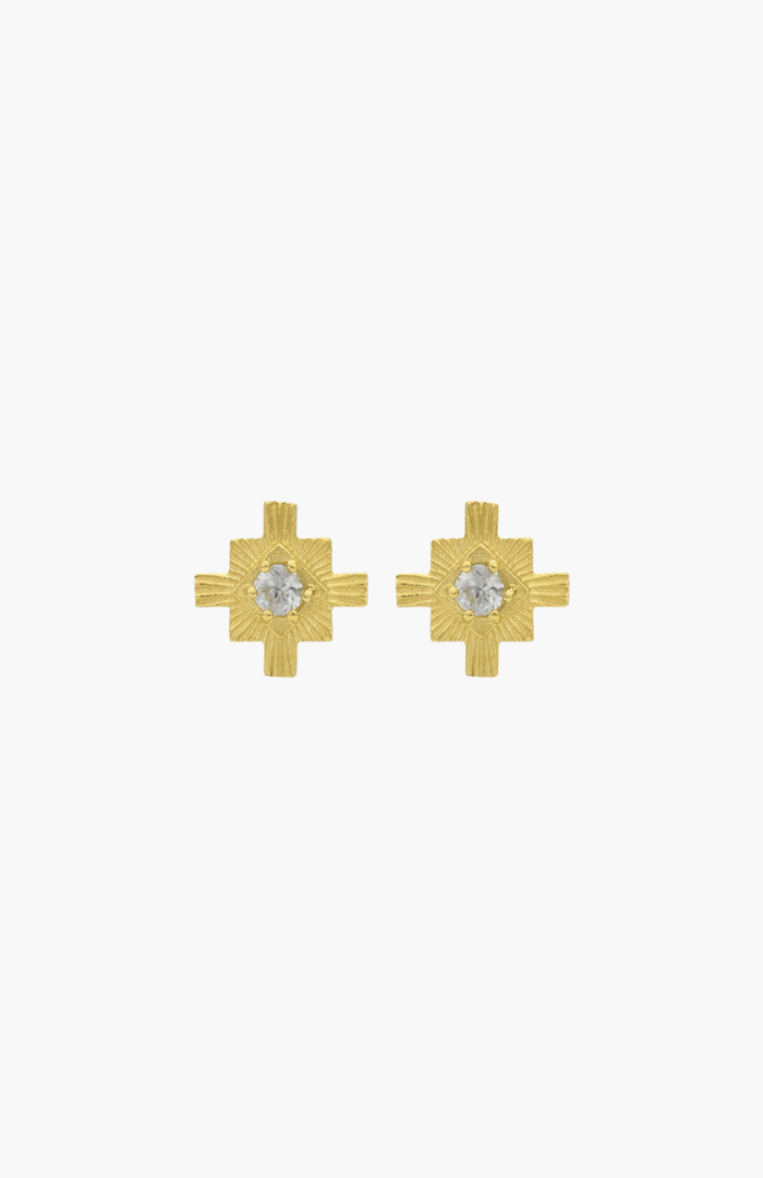 Zoe & Morgan 22k Gold Plate with White Zircon Inka Studs