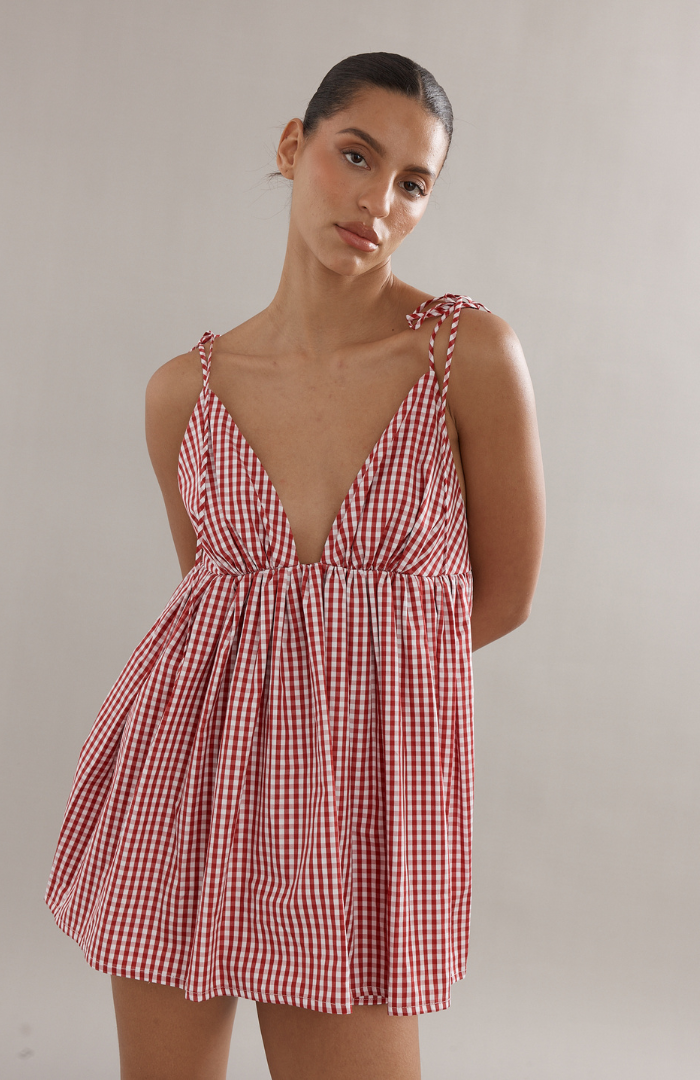 Caitlin Crisp Red Gingham Esther Top