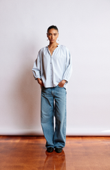 Mahsa Cotton Stripe Cloud Grey Stripe Everyday Blouse