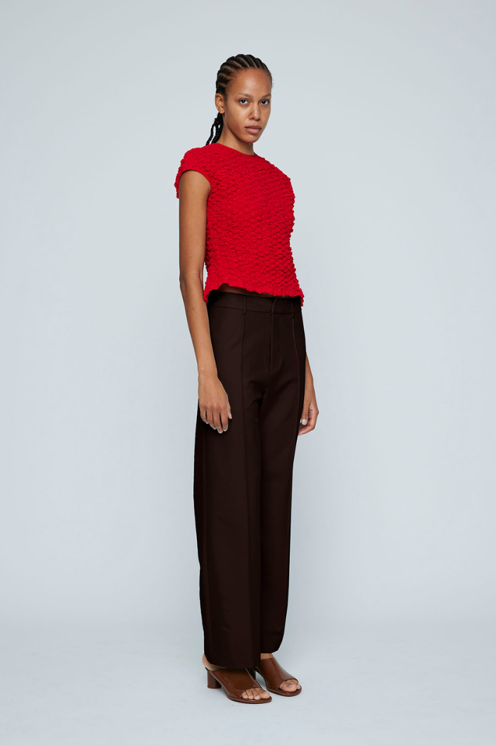 Wynn Hamlyn Red Shirred Cotton Top