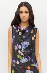 Juliette Hogan Noir Afterglow Floral Twill Arc Dress