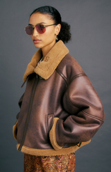 Karen Walker Brown/Chestnut Cropped Aviator Jacket