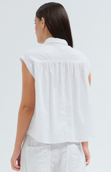 Transit Par-Such White Textural Cotton SS Top