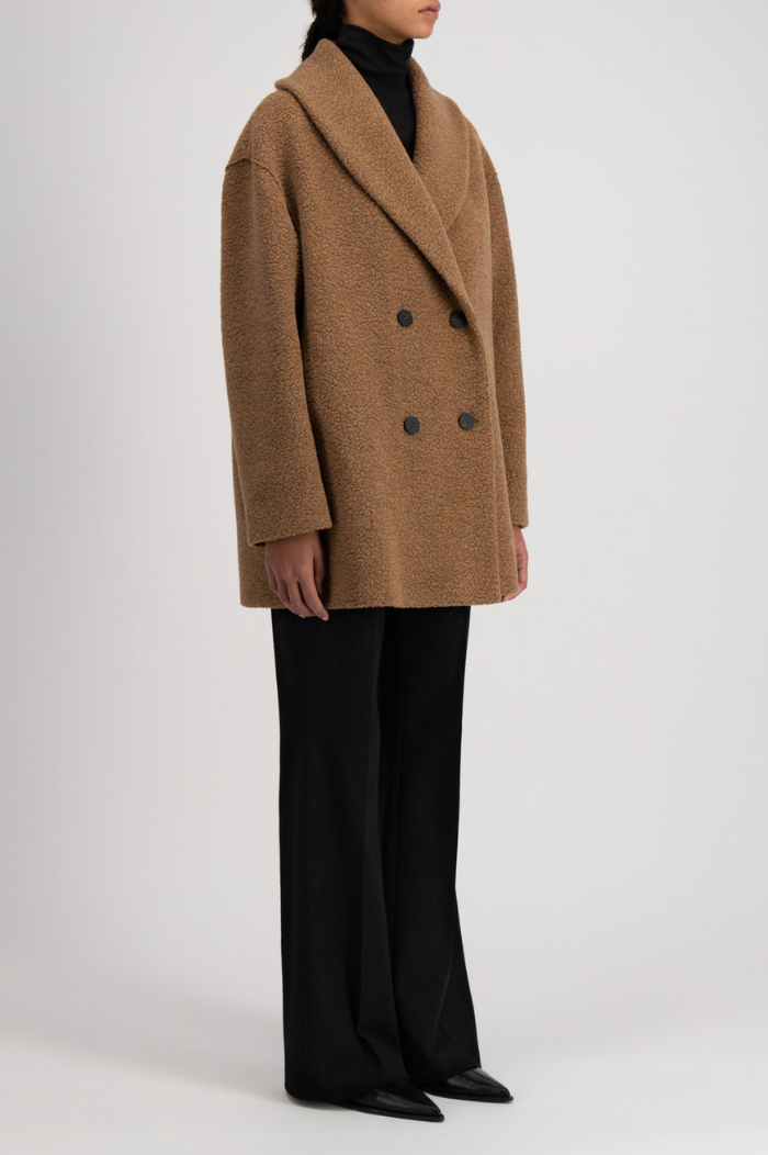 Harris Wharf Teddy Brown Boucle Shawl DB Coat