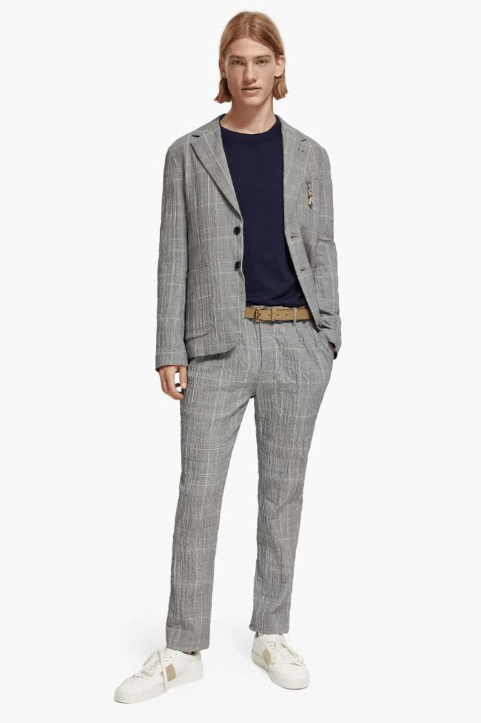 Scotch & Soda Black Ecru Check Cotton Blend Seersucker Blazer