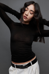 REBE Black Ruched Long Sleeve Tee