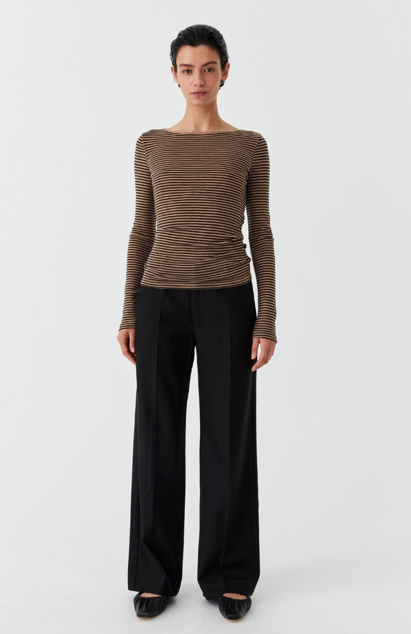 Morrison Coffee + Black Round Neck Merino Top