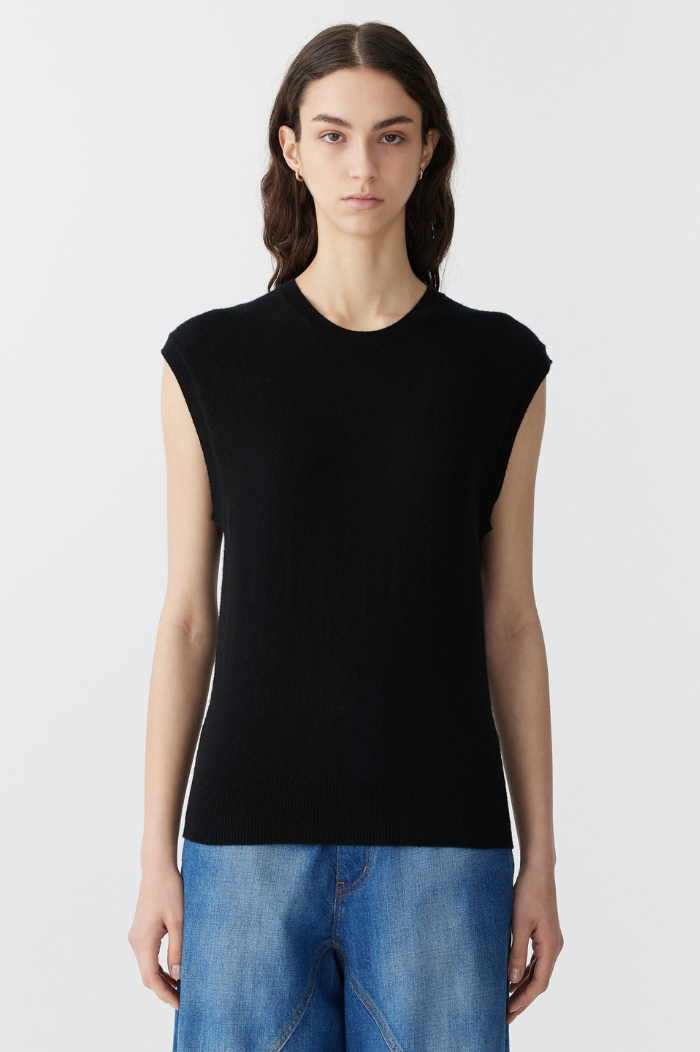 Bassike Black Slim Muscle Knit Tank