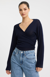 Morrison Navy Michah Knit Wrap Top