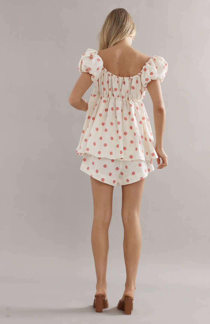 Caitlin Crisp Pink Spot Linen Isla Blouse