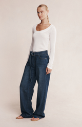 Marle Dark-Wash Belted Wide Leg Jean