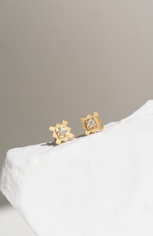 Zoe & Morgan 22k Gold Plate with White Zircon Inka Studs