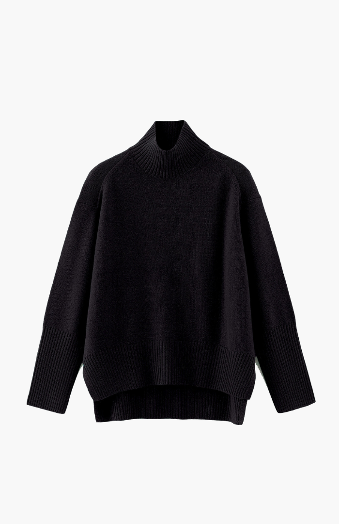 Aleger Black N.07 Cashmere Blend Chunky Polo Knit