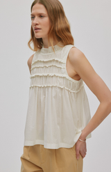 Rabens Saloner Chalk Voile Frill Halter Top