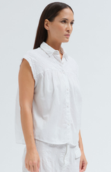 Transit Par-Such White Textural Cotton SS Top