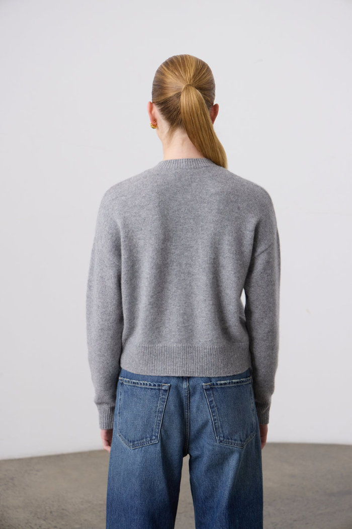 Laing Grey Marle Boxy Crew Neck Cardigan