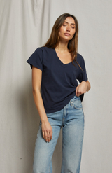 Perfect White Tee Navy Hendrix Basic V Neck Tee