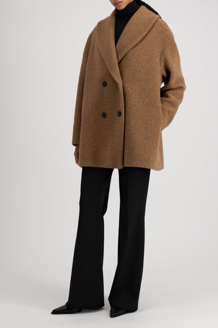 Harris Wharf Teddy Brown Boucle Shawl DB Coat