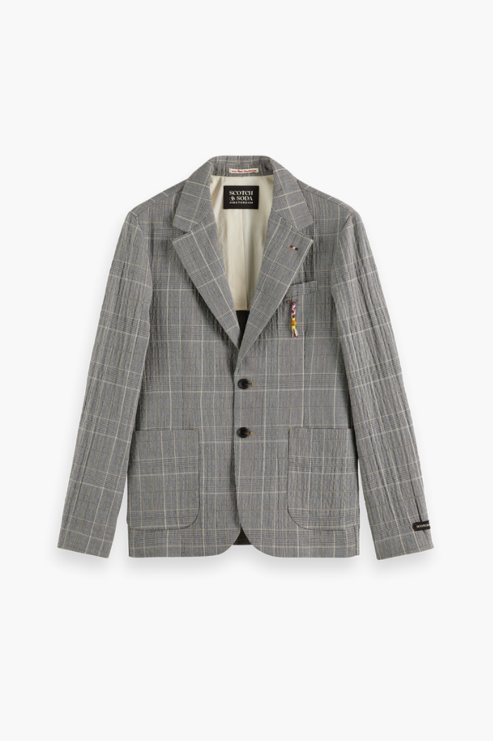 Scotch & Soda Black Ecru Check Cotton Blend Seersucker Blazer