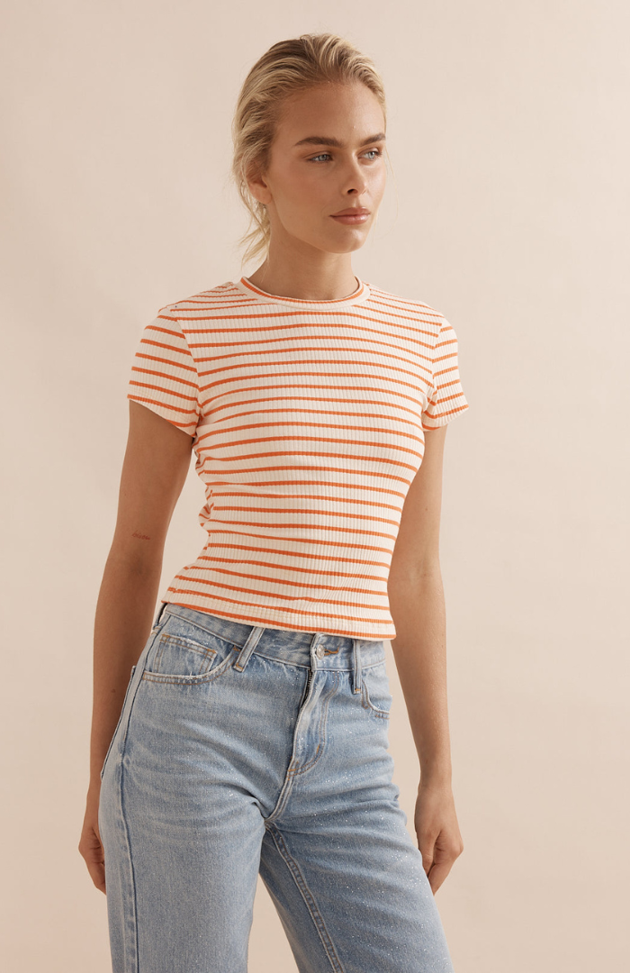 Caitlin Crisp Coral Stripe Baby Tee