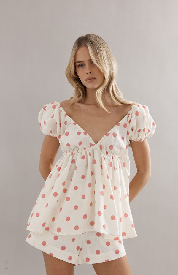 Caitlin Crisp Pink Spot Linen Juno Short
