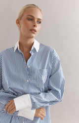 Caitlin Crisp Demin Stripe Varsity Shirt