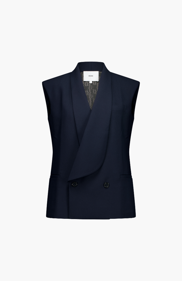 Rebe Navy Lapal Long Vest