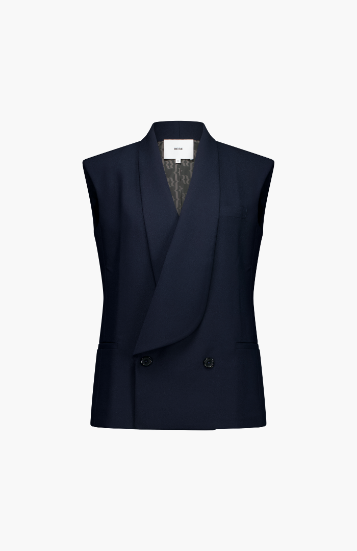 Rebe Navy Lapal Long Vest